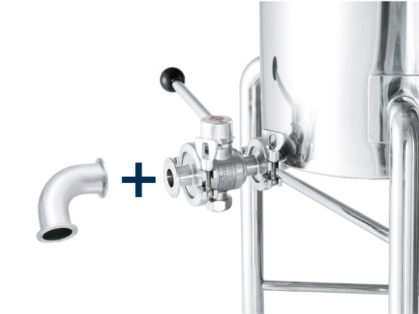 容器に付いたバルブに延長のエルボをつける