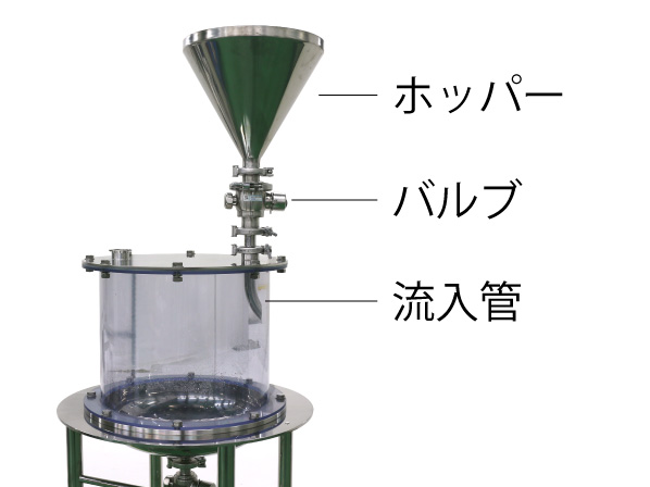 ホッパーと流入管の設置状態