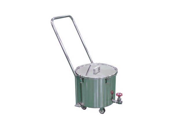 廃液用密閉容器（クリップ式）パイプ取っ手、キャスター、バルブ付き【採用事例】